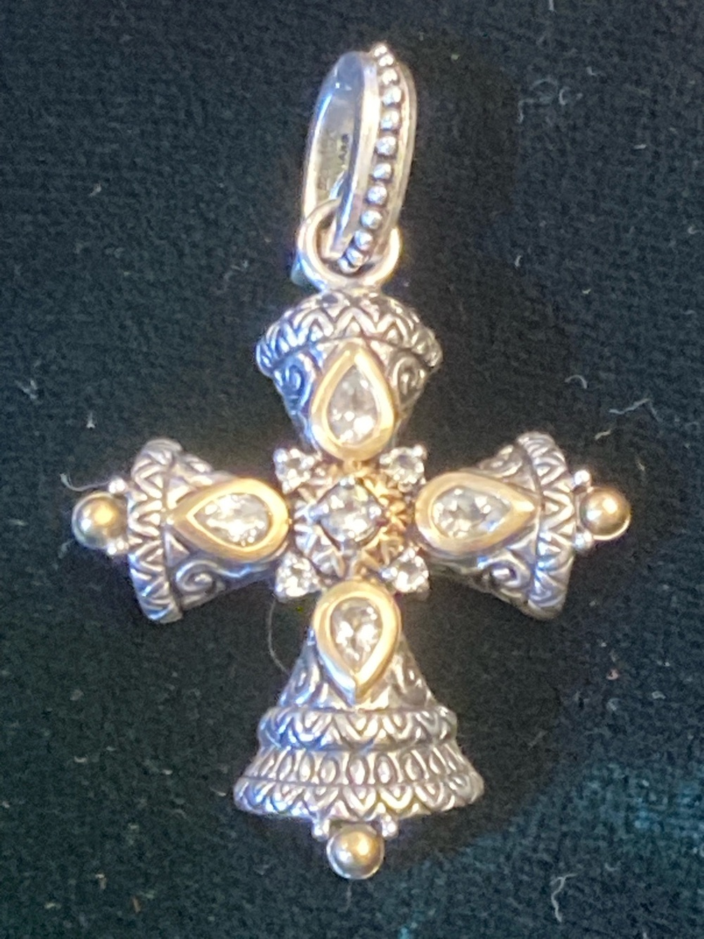 Barbara Bixby Maltese Cross Pendant sterling & 18K white sapphire Excellent!
